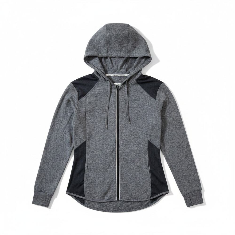 MAX STUDIO Performance Womens Full Zip Hoodie Thumb Holes Gray Small Activewear